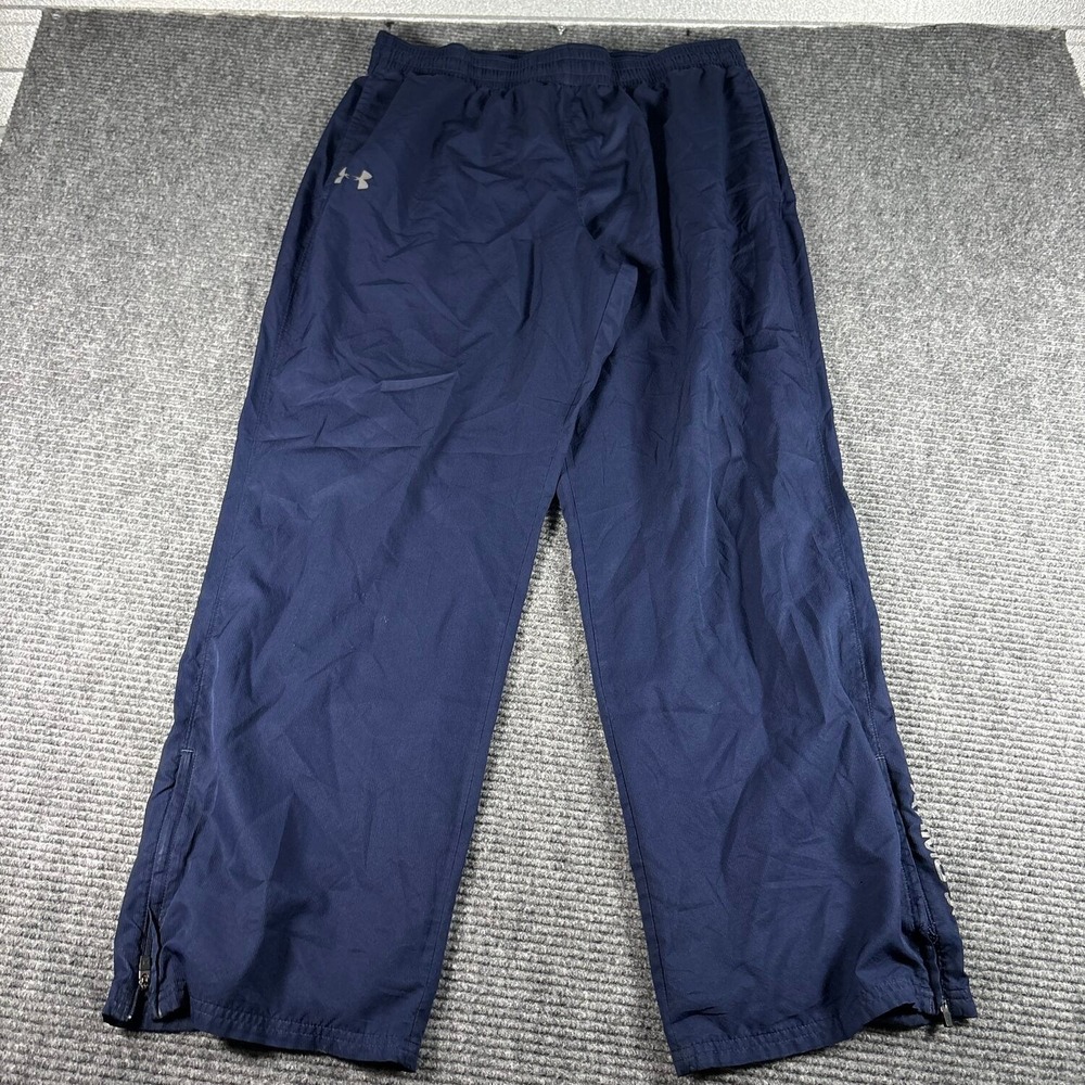 Under Armour Track Pants Mens XL Navy Blue Excellent HeatGear Ankle Zip Loose
